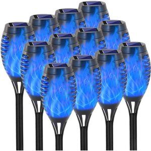 Solar Lights Outdoor, 12 Pack Blue Solar Torch Light with Flickering Flame, 12